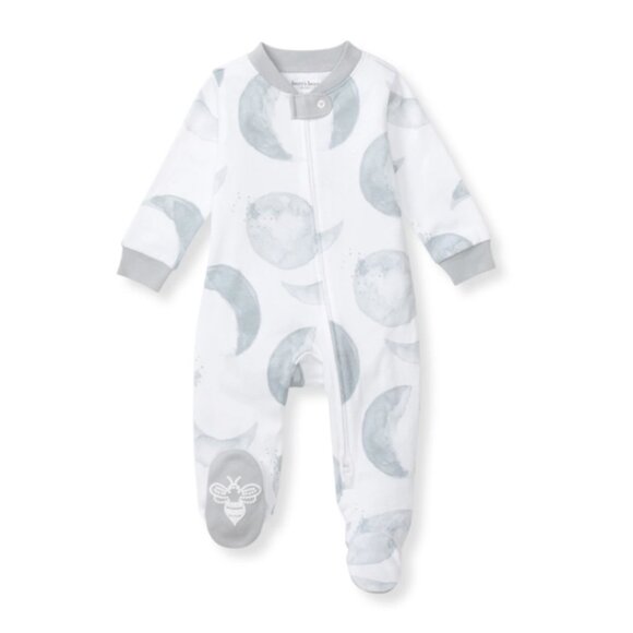 Burt's Bees Baby Hello Moon Organic Cotton Pajamas in White / Gray Size 6 - 9M - Picture 1 of 10